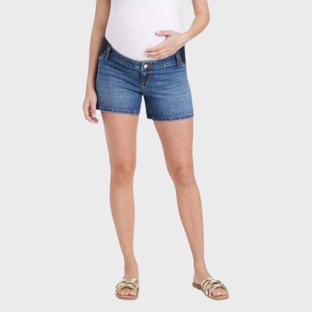 Isabel Maternity Under Belly Midi Denim Shorts 10/30 NWT